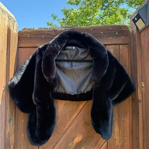 Soft Elegant Black Faux Fur Shawl